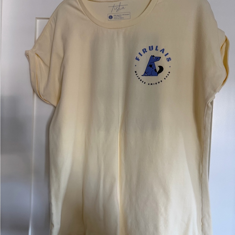 Tasha Cream Short Sleeve Tee with Blue Fox Graphic